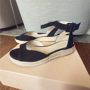 Black Suede Espadrille Sandals Size 8.5